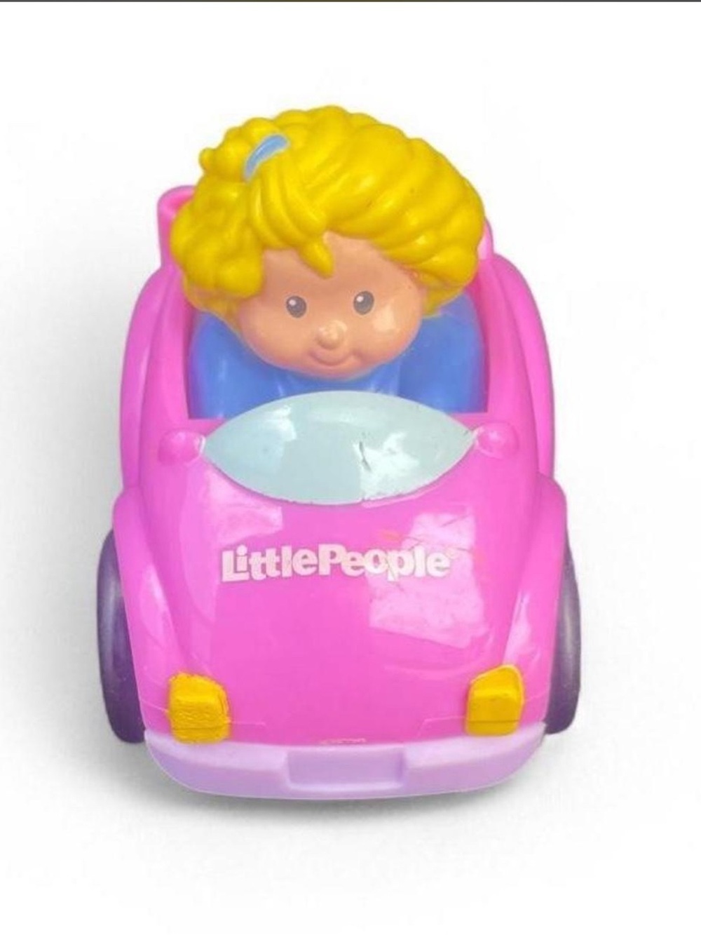 Little People pink car with yellow-haired girl doll toy car wheelies cars
